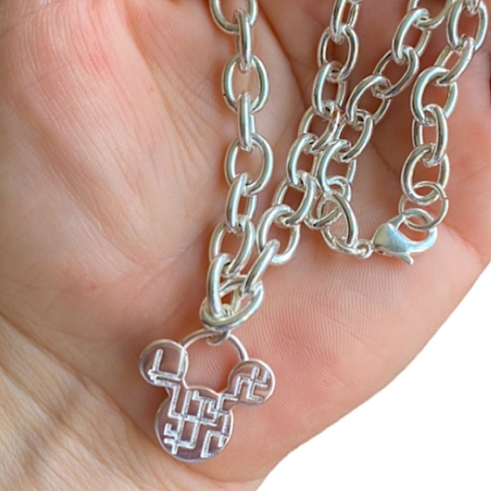 Sterling Silver Mickey Mouse Chain Link Charm Necklace